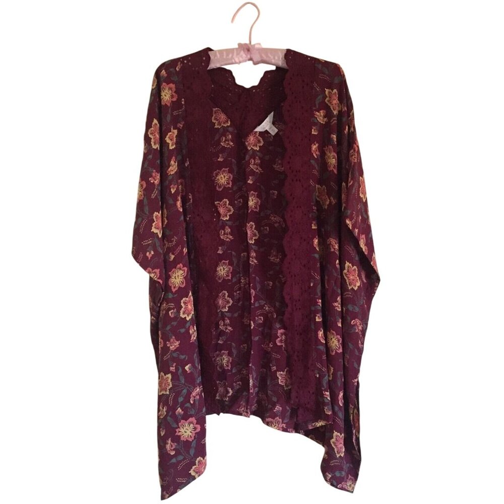 NWOT Nordstrom Floral Crochet Trim Kimono Throw Duster - Picture 3 of 13